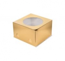 Коробка для торта с окошком 300*300*190мм (золото)